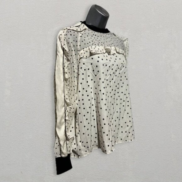 Eva Franco for Anthropologie Polka Dot Print Ruffle Details Sheer Blouse 4 NWT - Picture 2 of 11